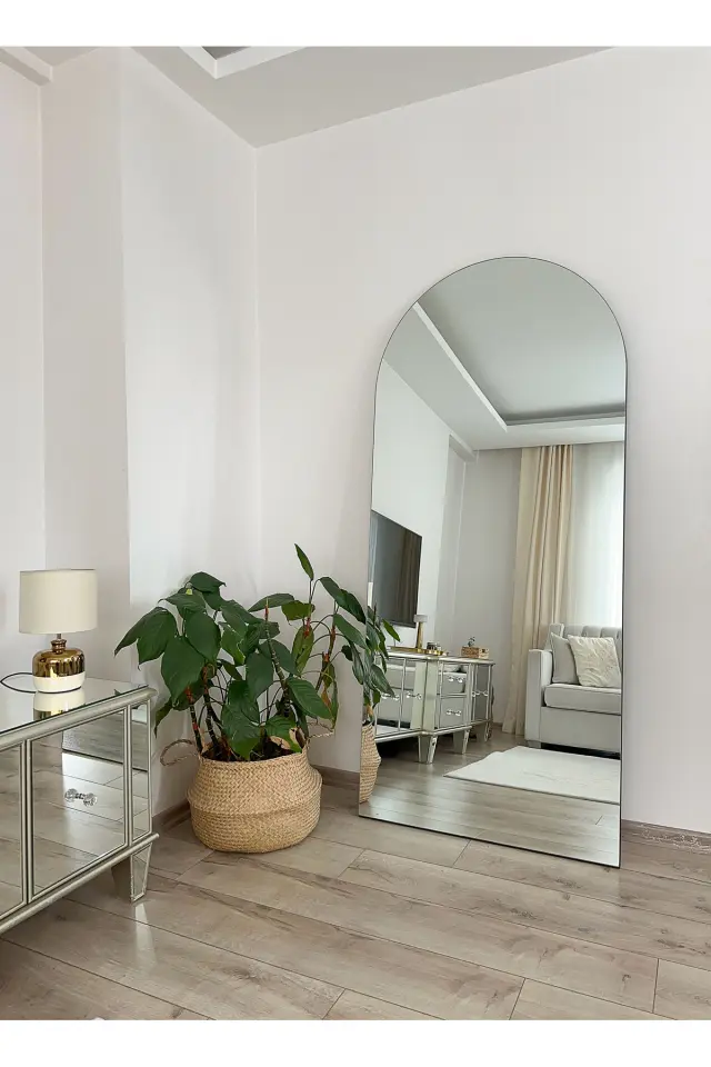 Stewehome Οβάλ ολόσωμος καθρέφτης με μεταλλική βάση χωρίς πλαίσιο Λευκό 180x80 cm 3