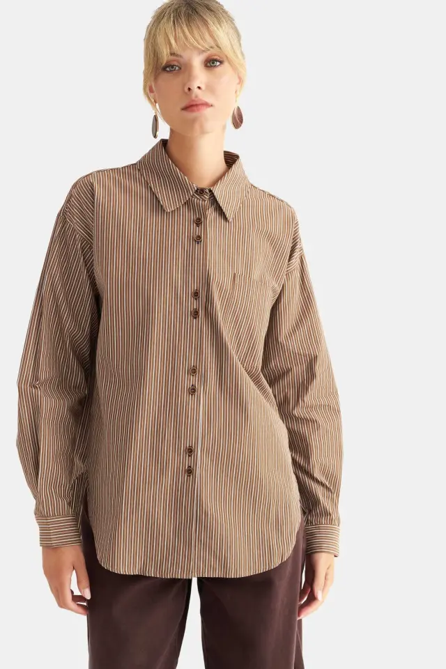 Attrattivo Πουκάμισο ριγέ oversized Καφέ 2