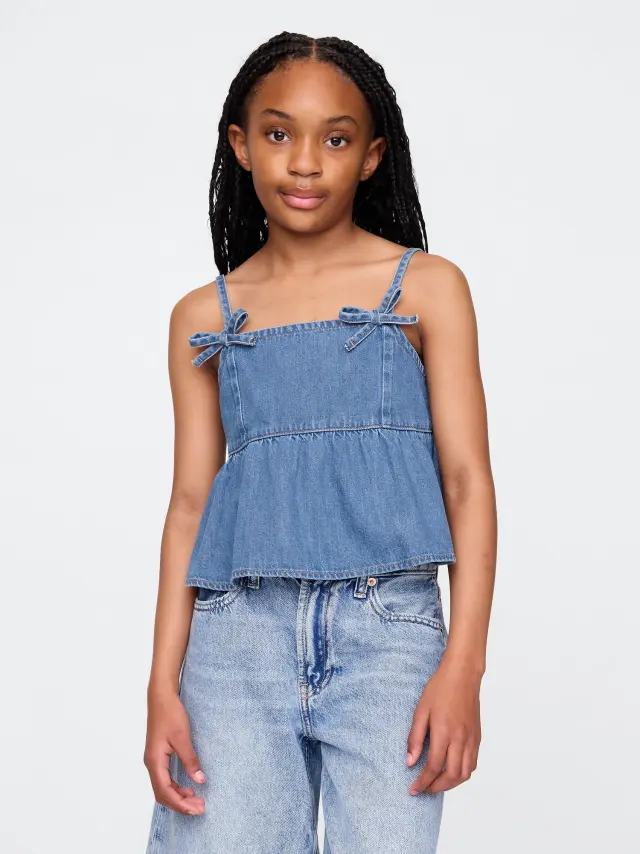 Παιδικό Denim Bow-Strap Peplum Τοπ Medium wash