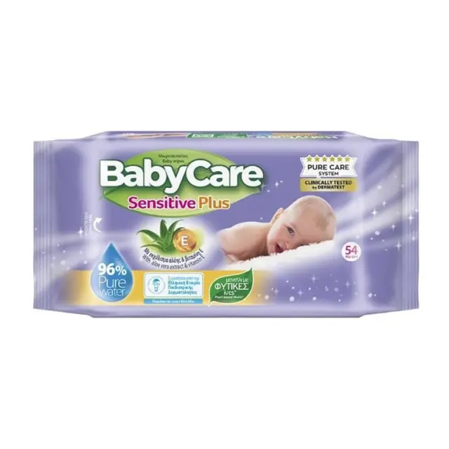 BabyCare Sensitive Plus Υποαλλεργικά Μωρομάντηλα χωρίς Οινόπνευμα & Parabens με Aloe Vera 54τμχ