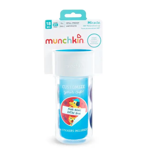 Munchkin Miracle 360° Insulated Sticker Sippy Cup Κύπελλο (18m+) 266ml - Μπλε