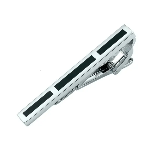Ασημί Κλιπ Γραβάτας 6 cm με Σμάλτο – LGTC-208