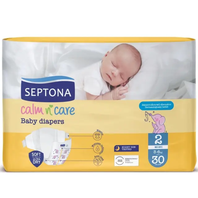 Septona Πάνες με Αυτοκόλλητο Calm n Care No. 2 για 3-6kg 30τμχ