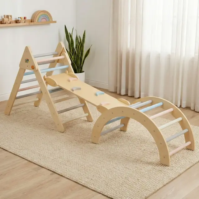 Moni Toys Ξύλινο Τρίγωνο Αναρρίχησης με Τσουλήθρα και Αψίδα Pikler 3 σε 1 3+ Ετών 2
