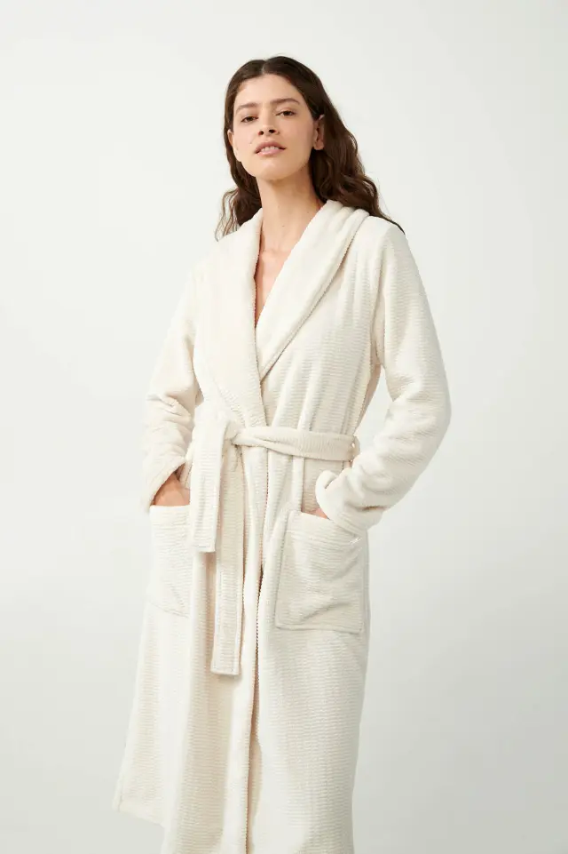 Vamp Γυναικεία Ρόμπα Μακρυά με Ζώνη και Τσέπες Beige Skin