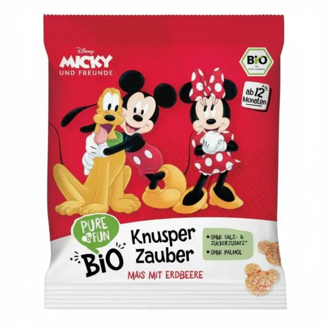 Βιολογικό Σνακ Καλαμποκιού Φράουλα Mickey (+12 μηνών) 30g - Pure & Fun