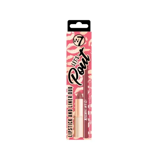 W7 Cosmetics Let’s Pout, Lipstick & Liner Duo, Pink, Σετ Μακιγιάζ με Κραγιόν & Μολύβι Χειλιών 2τμχ