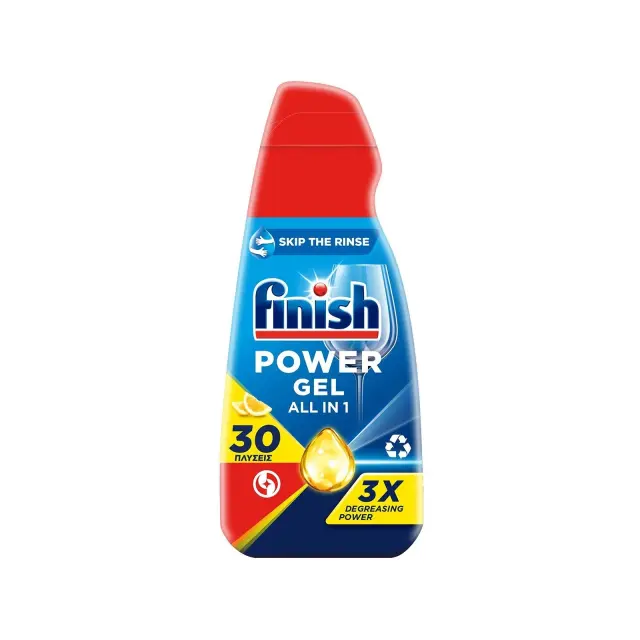 Finish All in One Power Gel Λεμόνι Πλυντηρίου Πιάτων 600ml 30 Μεζούρες 2