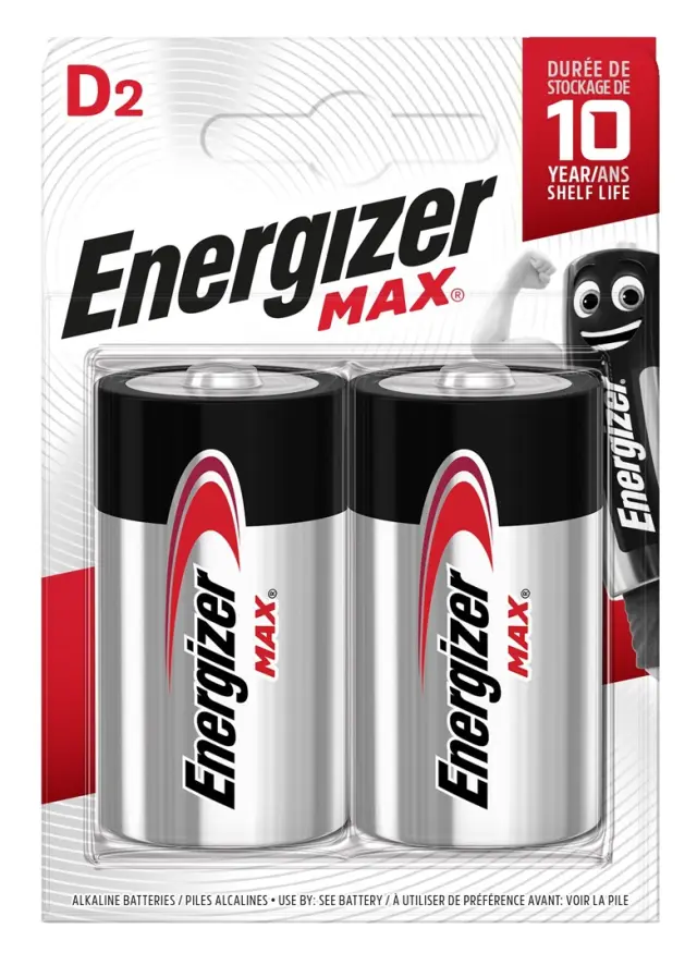 Αλκαλικές μπαταρίες Εnergizer MAX D-LR20, σε blister 2 τεμαχίων.