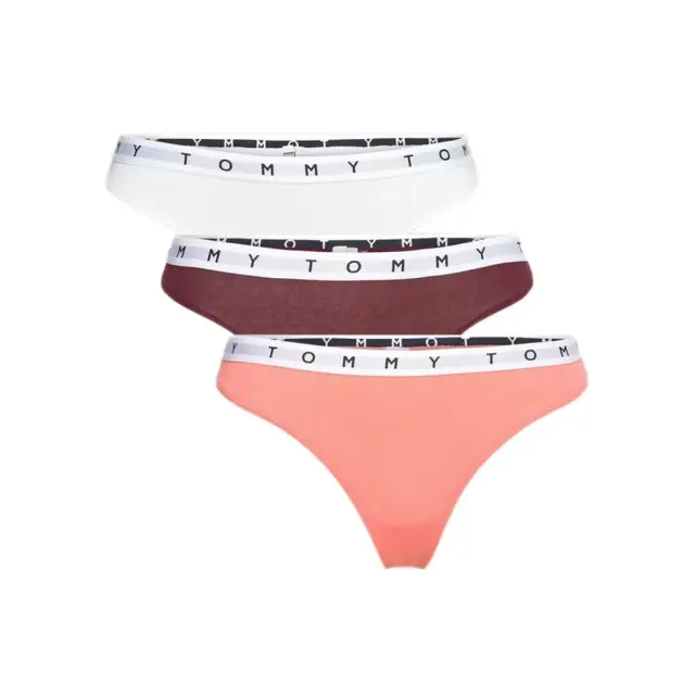 Tommy Hilfiger Γυναικείο String Repeat Logo Thong - Τριπλό Πακέτο, Χρώμα Peach Dusk-Deep Rouge-White - M