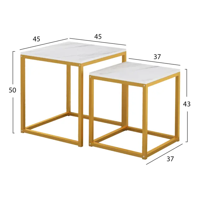 ΖΙΓΚΟΝ GRELAY 2 ΤΕΜ MDF ΟΨΗ ΜΑΡΜΑΡΟΥ & ΜΕΤΑΛΛΟ FB98762.11 45Χ45Χ50εκ. & 37Χ37Χ43 εκ. 2