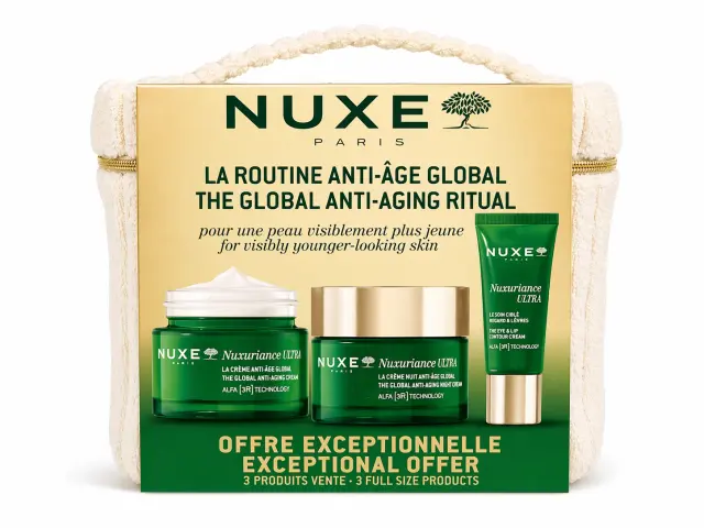 NUXE The Global Anti-aging Ritual Nuxuriance Ultra Promo Anti-Aging Cream Αντιγηραντική Κρέμα Ημέρας, 50ml, Night Cream Αντιγηραντική Κρέμα Νυκτός, 50ml & The Eye & Lip Contour Cream Αντιγηραντική Κρέμα Ματιών & Χειλιών, 15ml & Νεσεσέρ, 1σετ