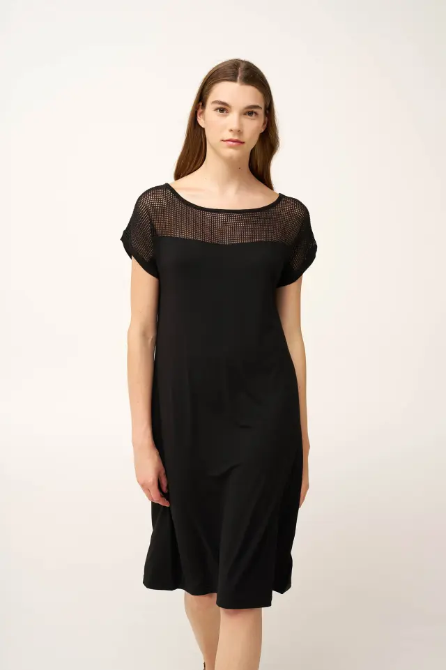 Καλοκαιρινό Viscose Φόρεμα με Mesh Vamp 24511 BLACK