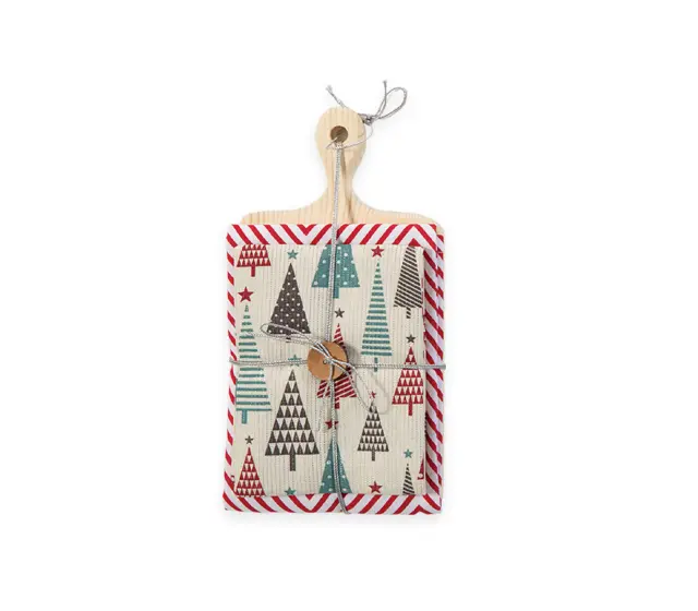 Nef-Nef Homeware Ξύλο Κοπής Christmas Forest Με 2 Ποτηροπάνια 40x70 White