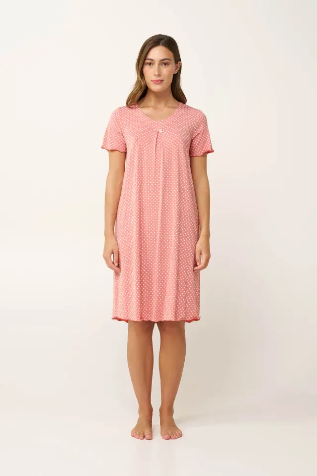 Καλοκαιρινό Νυχτικό Micromodal με Πιέτα Vamp 24065 PINK TAN