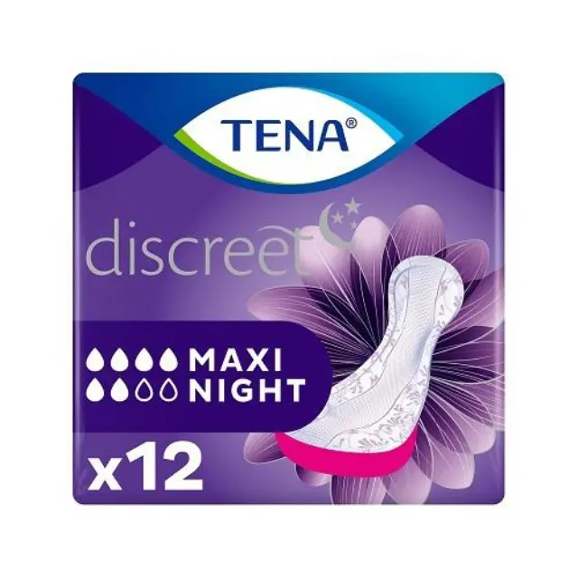 Tena Discreet Maxi Night Πολύ Απορροφητικές Σερβιέτες Ακράτειας Νυκτός 12 τεμάχια