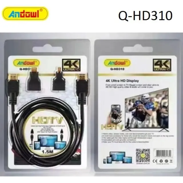 Andowl HD310 Cable HDMI male - HDMI male 1.5m Μαύρο 2
