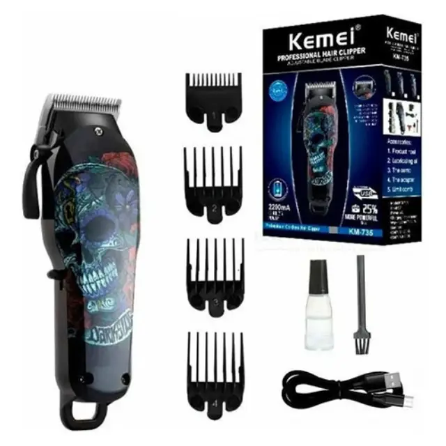 Kemei Επαγγελματική Επαναφορτιζόμενη Κουρευτική Μηχανή Μαύρη KM-735 2