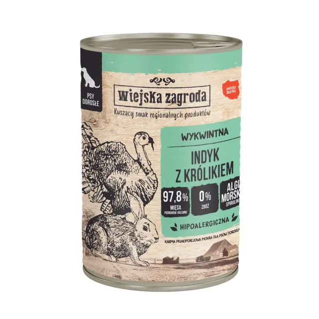 WIEJSKA ZAGRODA Turkey with rabbit - wet dog food - 400g