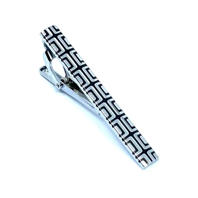 Ασημί Μαύρο Κλιπ Γραβάτας 5,5 cm με Σμάλτο – LGTC/5.5-15