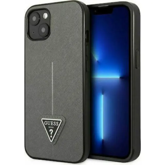 Guess Saffiano Triangle Logo Back Cover Πλαστικό Ασημί (iPhone 13)