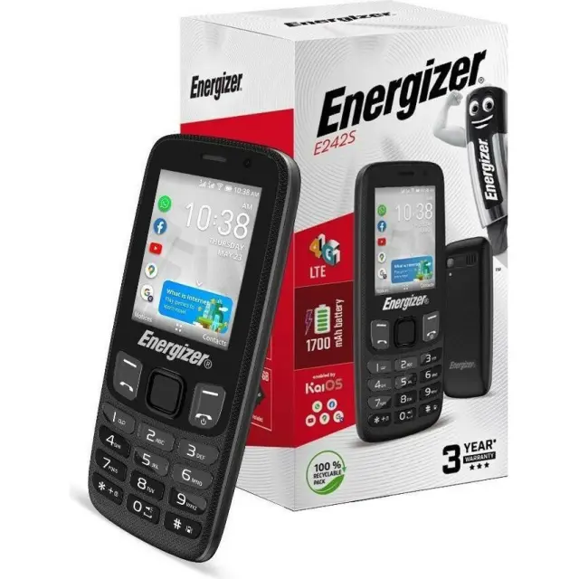 Energizer E242S+ 512MB/4GB Dual Sim 4G 2.4" KaiOS 2000mAh με Camera 2 MP Rear 1.3MP Front Μαύρο 3