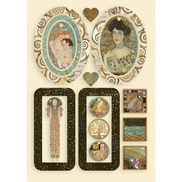 Ξυλάκια χρωματιστά διακοσμητικά A5, Klimt, Handles and hearts