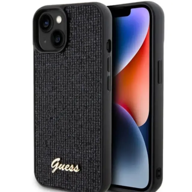 Guess Guess iPhone 15 TPU Hardcase - Metal Script - Disco - Black