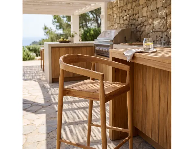 Σκαμπό μπαρ Miyako Atmosphera από Ξύλο teak, με διαστάσεις 55.5x56x95cm - Brown 207342A