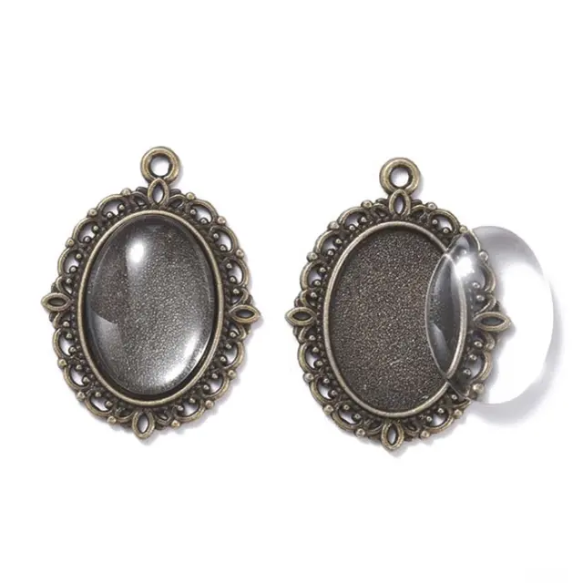 Καστόνι Κρεμαστό 29.5x22mm με Καμπουσόν - Antique Bronze - 10τεμ
