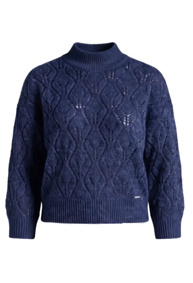 Funky Buddha γυναικείο relaxed fit πλεκτό πουλόβερ με διάτρητη πλέξη FBL014-124-09-2