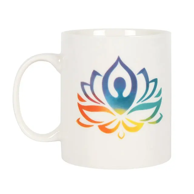 Κούπα Λευκής Πορσελάνης με σχέδιο Seven Chakras Yoga Lotus, 300ml