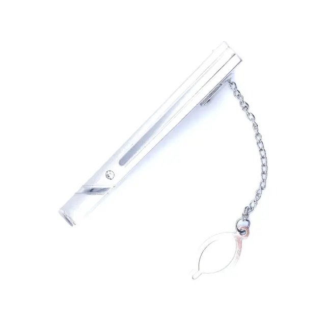 Ασημί Κλιπ Γραβάτας 6 cm με Αλυσίδα – LGTC-M113
