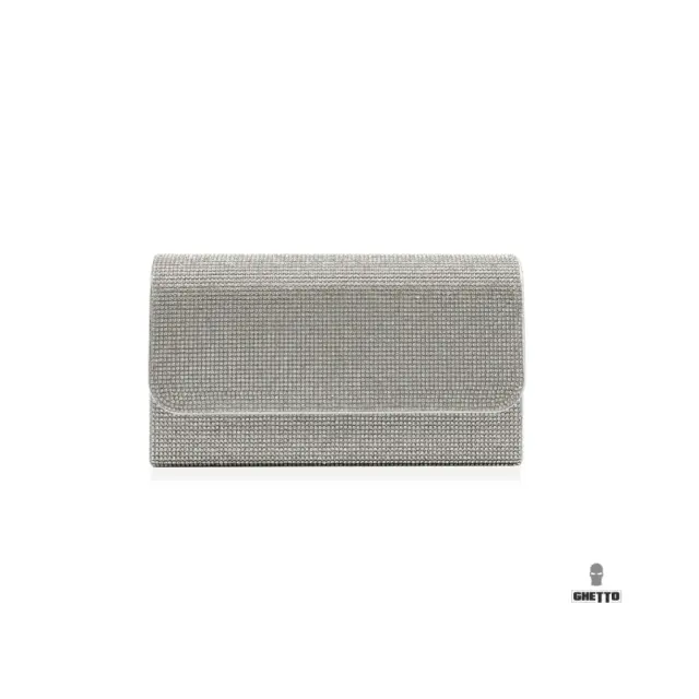 Ghetto Crystal Envelope Clutch with Chain Strap | Elegant Evening Bag Silver