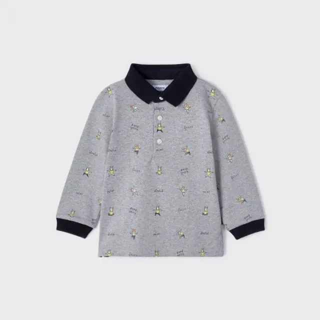 Baby 6 μηνών έως 4 ετών Πόλο μακρυμάνικο σταμπωτό ECOFRIENDS γκρι σκούρο - 12M