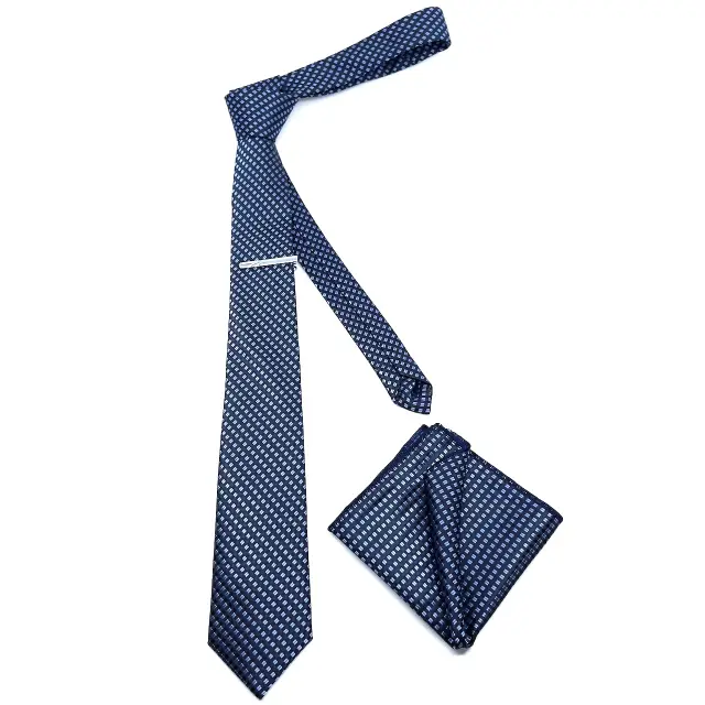 Γραβάτα Microfiber σε Μπλε Μοτίβο Σετ με Μαντηλάκι 2