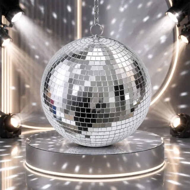 LIGHT4ME MBM 30 silver mirror disco ball 30 cm 1.5 rpm rotating motor hanging chain stage decoration 3