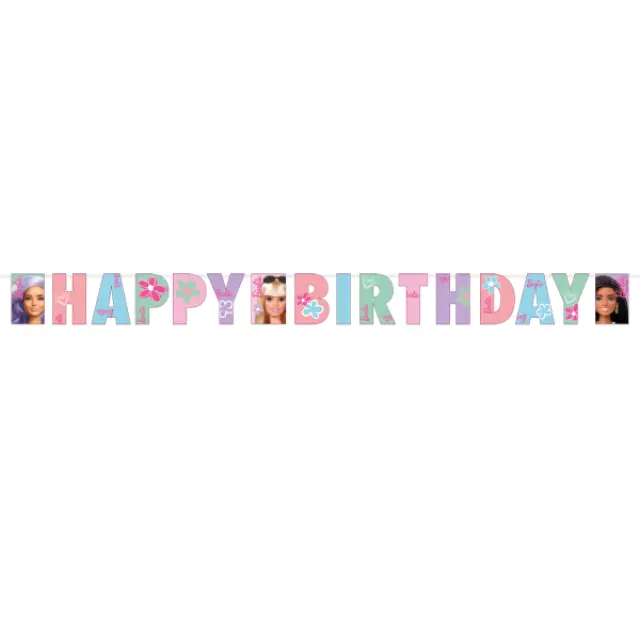 Γιρλάντα γράμματα Happy Birthday Barbie - Sweet Life / 15 x 180 εκ