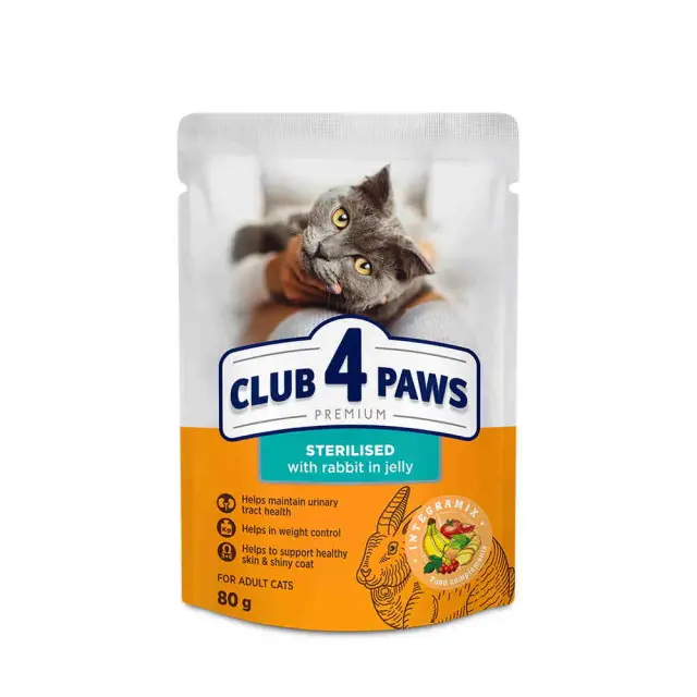 Club 4 Paws Cat Adult Sterilized Φακελάκι Με Κουνέλι Σε Ζελέ 80gr Μονόχρωμο