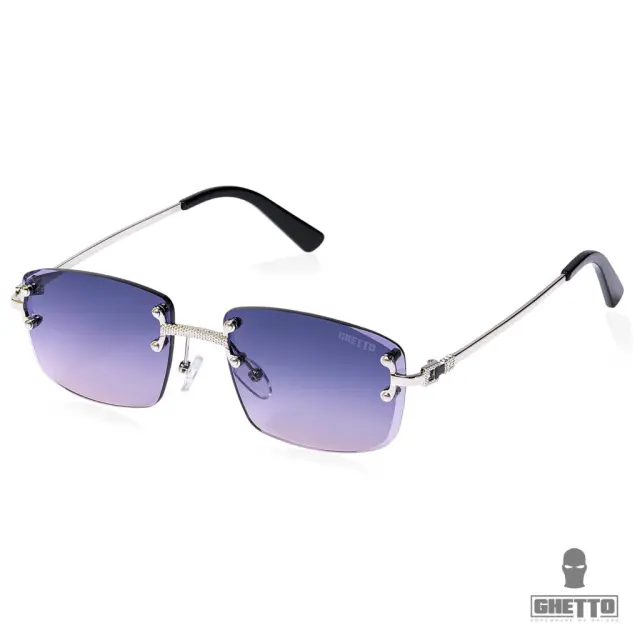 Ghetto Palette Sunglasses Silver Frame Unisex Gray Purple