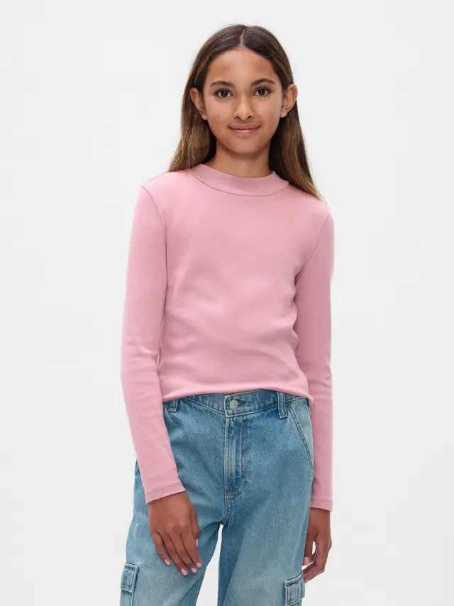 Ροζ Παιδική Rib Mockneck Μπλούζα lilas pink