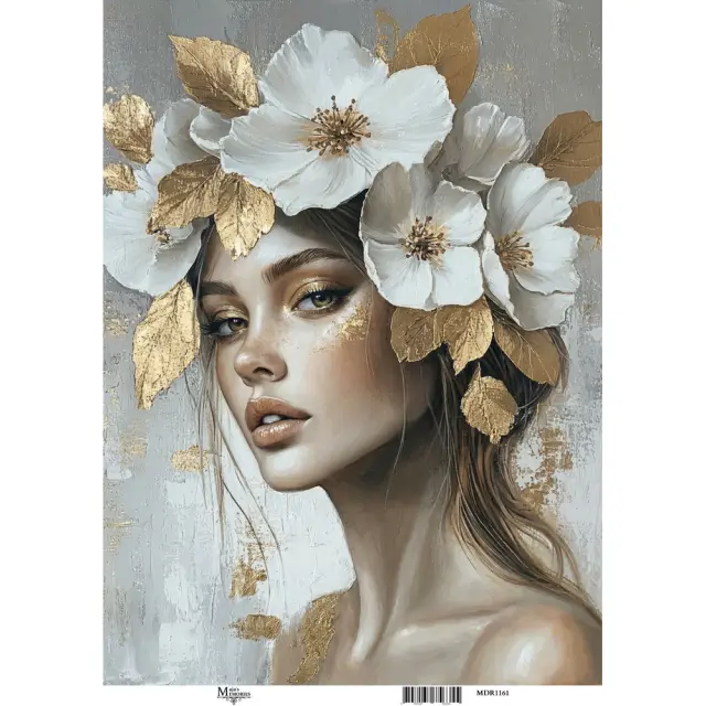 Ριζόχαρτο Maja's Memories, 30x42cm, Πορτρέτο με χρυσά λουλούδια, MDR1161