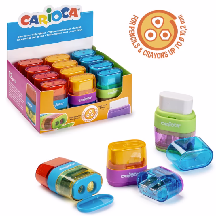 Ξύστρα βαρελάκι διπλό + γόμα CARIOCA