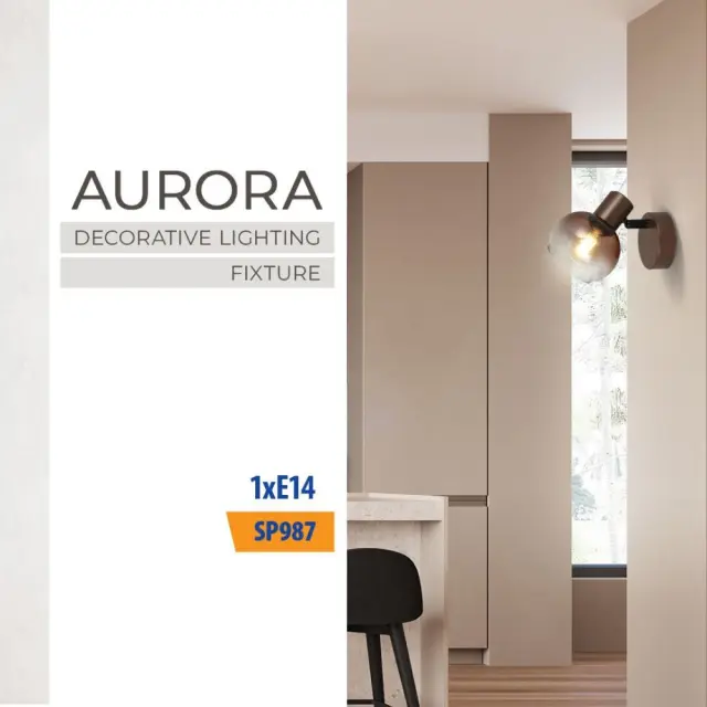 Απλίκα Τοίχου AURORA SP987-1R 1xE14 Γυαλί- Μέταλλο Καφέ VIV005307 2