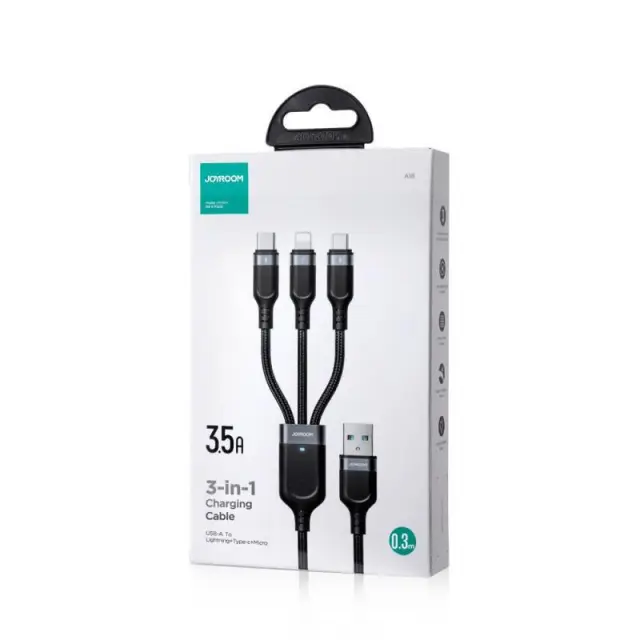 Καλώδιο Σύνδεσης USB 2.0 Joyroom S-1T3018A18 3 σε 1 Braided USB A σε Micro USB & USB C & Lightning 10W 0.30m Μαύρο N69488 2