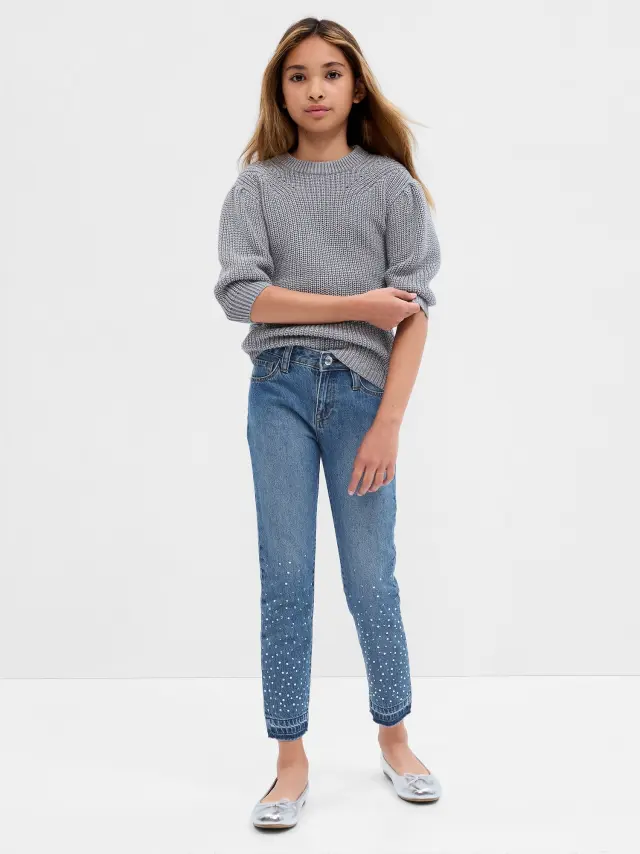 Μπλε Παιδικό Mid Rise Rhinestone Girlfriend Jean Παντελόνι με Washwell medium wash - 10