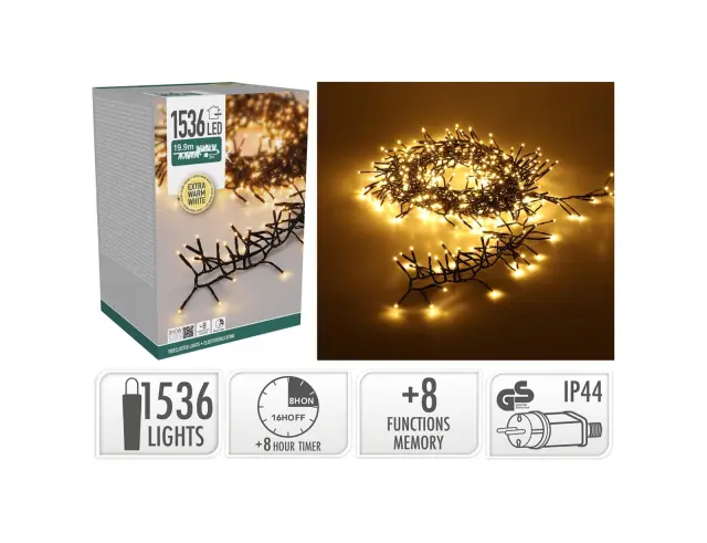 1536 Φωτάκια LED - 19.9 Μέτρα + 3 Μέτρα σύνδεσης, Μαύρο καλώδιο - 'Εξτρα θερμό λευκό AX9560360 2