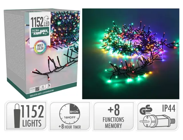 1152 Φωτάκια LED - 14.9 Μέτρα + 3 Μέτρα σύνδεσης, Κανονική Διάταξη, με χειριστήριο, 8 προγράμματα, Πράσινο καλώδιο PVC - Πολύχρωμο AX9560250 2