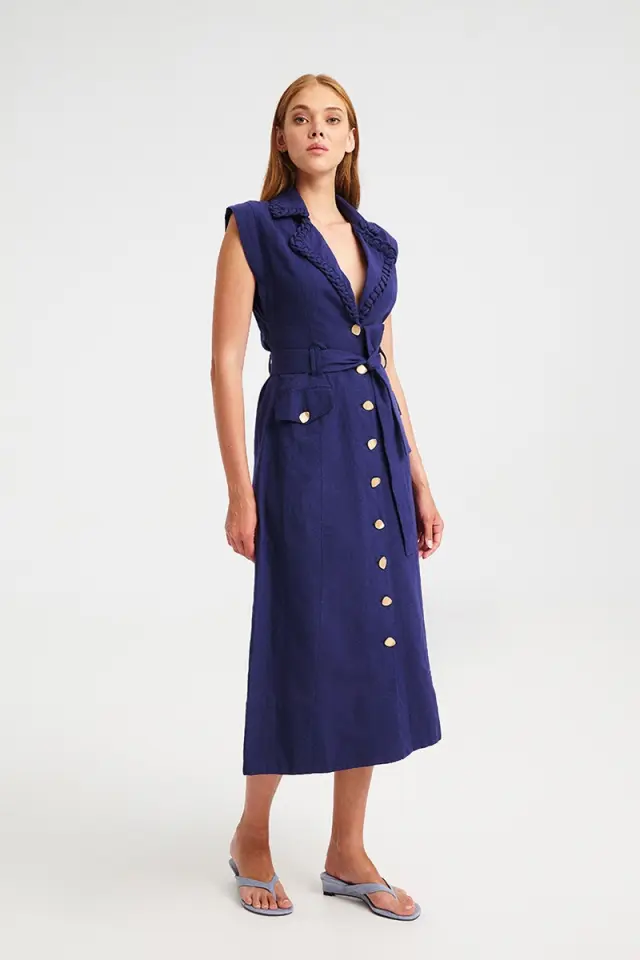 Midi Φόρεμα με Χρυσά Κουμπιά ROSY DRESS - XS