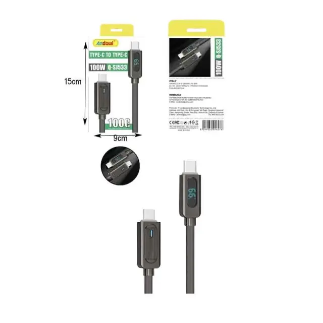 Andowl Καλώδιο γρήγορης φόρτισης TypeC σε TypeC 100W 1m Q-SJ533 - Data Cable 016276 3
